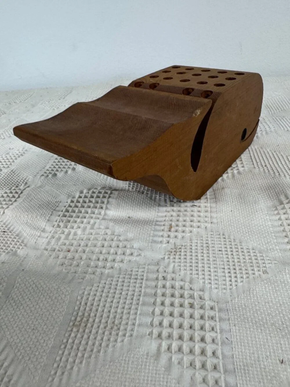 Wooden Whale Shaped Pen or Pencil Holder w 24 holes for Desk Organization Decor